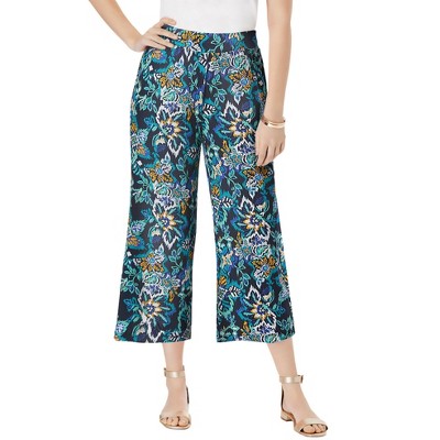 Jessica London Women's Plus Size Everyday Stretch Knit Wide Leg Crop Pant