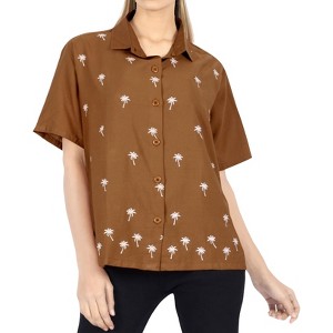 LA LEELA Women's Casual Solid Blouse Shirt TShirts Short Sleeve Button Down Dress Tops Tee Shirts Hawaiian Blouses for Women - 1 of 4