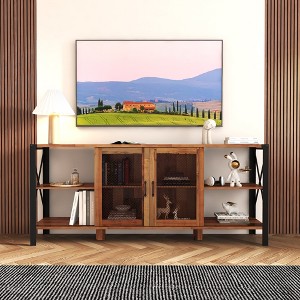 71"W Industrial TV Stand Farmhouse TV Console Cabinet Entertainment Center Sideboard with Cabinet and Metal Open Shelves for TVs Up to 80"-ModernLuxe - 1 of 4