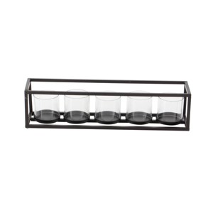 22" x 5" Contemporary Iron/Glass Five Light Candle Holder Black - Olivia & May: Elegant Mantel Decor, Indoor Use - 1 of 4