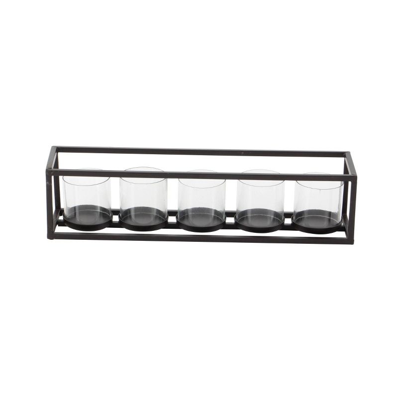 22&#34; x 5&#34; Contemporary Iron/Glass Five Light Candle Holder Black - Olivia &#38; May, 1 of 9