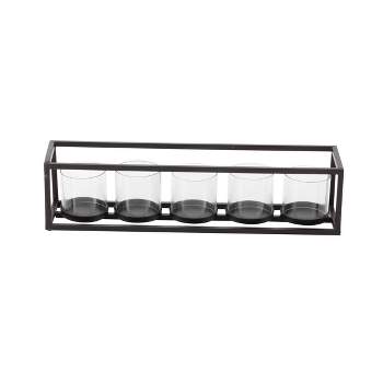 22" x 5" Contemporary Iron/Glass Five Light Candle Holder Black - Olivia & May