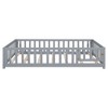 CAVINAS Full Size Wood Montessori Bed Frame,Modern Floor Bed Frame with Safety Guardrails and Door,Toddler Bed for Bedroom,Gray - 2 of 4
