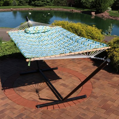 Green and Blue Chevron Cotton Rope Hammock with Steel Stand