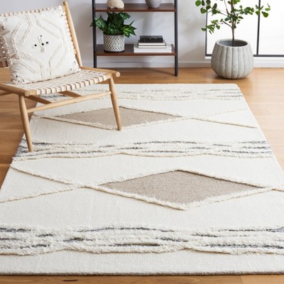 Ivory and Brown Hand-Tufted Wool Shag Area Rug 3' x 5'