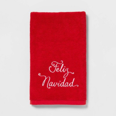 Feliz Navidad Embroidered Terry Holiday Hand Towel Red - Threshold™