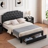 WhizMax Black Leather Upholstered Queen Size Platform Bed Frame with 2 Storage Drawers and Curved Button Tufted Design Headboard, Wood Slats Support - 4 of 4