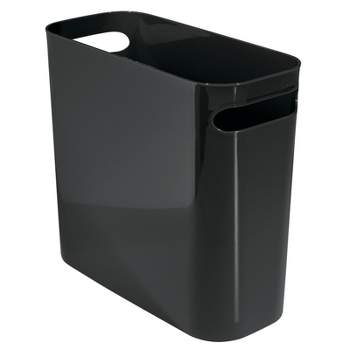 mDesign Slim Pill Shaped Metal 1.98 Gallon Trash Wastebasket/Recycle Can,  Black