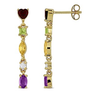 EVERLY JEWELRY | Yellow Plated Sterling Silver 2ct TGW Multi-Gem Linear Drop Earrings - 1 of 4