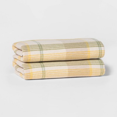 2pk Terry Plaid Hand Towel Set Yellow/Green - Threshold™