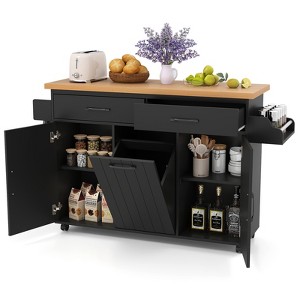 Costway Rolling Kitchen Island Kitchen Cart with Tilt-out Trash Cabinet Island Table White/Black - 1 of 4