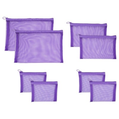 Glamlily Set of 8 Mesh Makeup Bags with Zipper (3 Size, Purple)