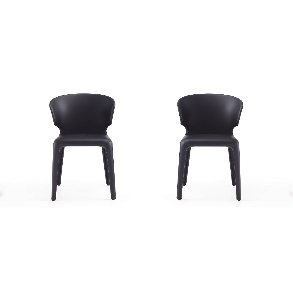 Photos - Chair Set of 2 Conrad Faux Leather Dining  Black - Manhattan Comfort