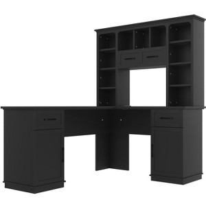 Gulches L-Shaped Computer Desk ¨C 2 Cabinets, 2 Drawers, 11 Open Shelves, Power Outlet for Study/Living Room/Office - 1 of 4