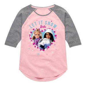 Girls' - Barbie - Holidays & Christmas Shirt Tail Raglan Graphic T-shirt - 1 of 4