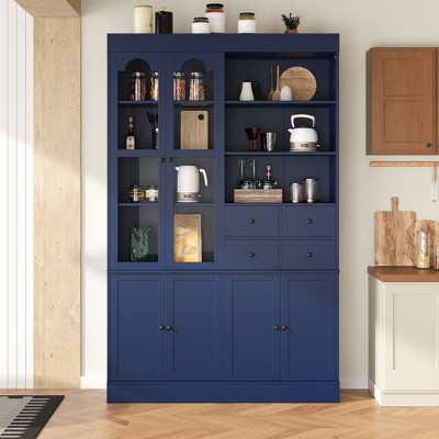 CAVINAS Storage Cabinet,Tall Pantry Cabinet with 6 Doors,4 Drawers,2 Pull-Out Trays,6 Shelves(1 Adjustable),Pantry Cabinets for Kitchen,Dining