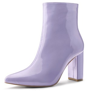 Perphy Women's Patent Leather Pointed Toe Side Zip Chunky Heel Ankle Boots - 1 of 4