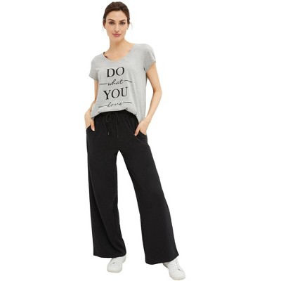 ellos Women's Plus Size Wide Leg French Terry Sweatpant