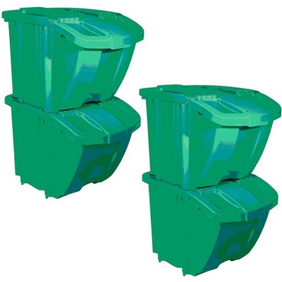 Suncast BH18GRN2 Stackable Recycling Bin Containers with Lids, Green (4 Pack)