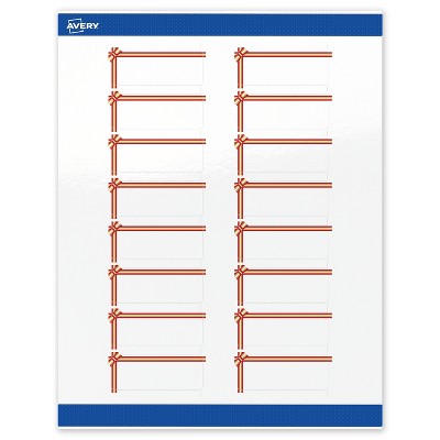 Avery Labels, 1" x 2-5/8", Gold-Red Gift Bow, Glossy, 160ct