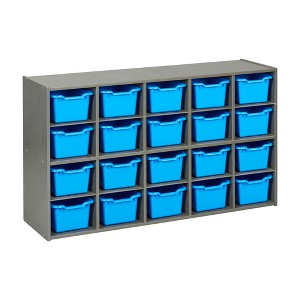 ECR4Kids Streamline 20 Cubby Tray Storage Cabinet with Scoop Front Storage Bins, 4x5, Grey Wash - 1 of 4