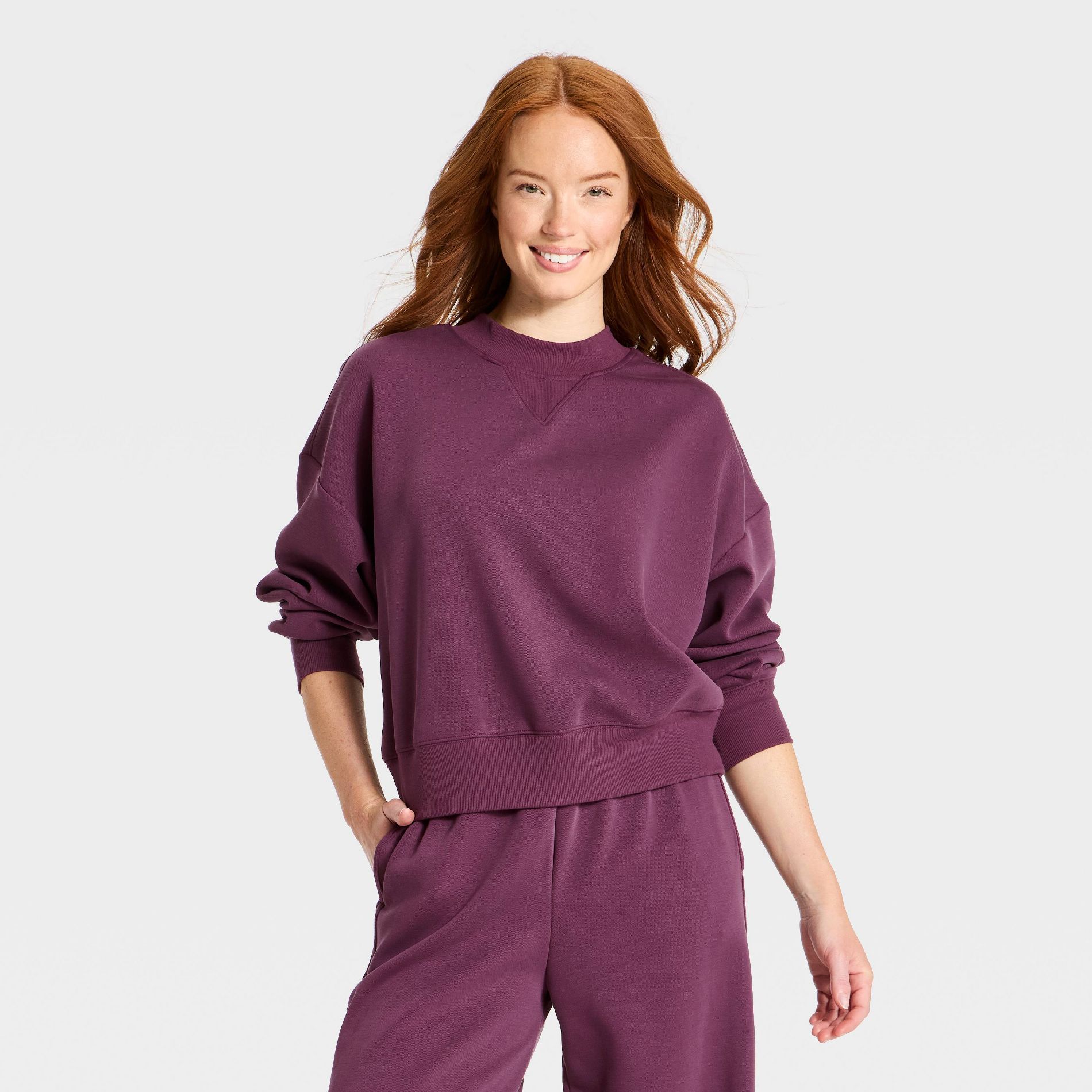 Women's Airy Sleek Pique Crewneck Sweatshirt - All In Motion™ Dark Purple M