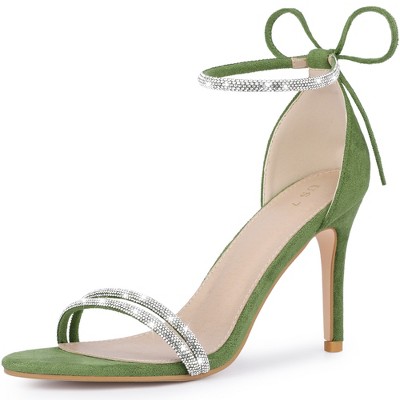 Perphy Women's Rhinestone Round Open Toe Ankle Tie Stiletto Heels Sandals