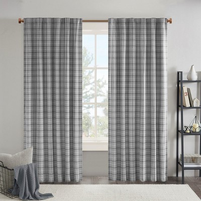 Dsvimoy Curtain Panel Plaid Faux Leather Tab Top for Cozy Home Spaces, Gray, 11.81"*4.72"*7.48"