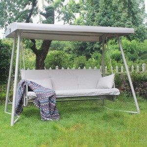 Whisen 93.8 in. W 3-Person Metal Patio Swing Chair Swing Bed with Cushion and Adjustable Canopy - 1 of 4