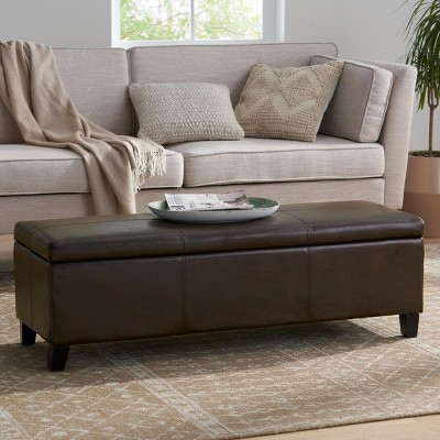 Contemporary Faux Leather Storage Ottoman Bench with Padded Seat and Hidden Compartment for Living Room -3irtyhousy