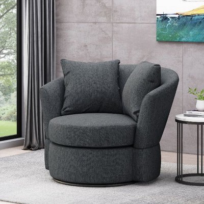 CAVINAS Contemporary Swivel Club Chair, Upholstered Accent Chair with Pillows, Curved Backrest, Circular Design, for Living Room or Bedroom