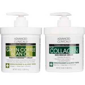 Advanced Clinicals Collagen Body Cream + Green Coffee Bean Oil Body Lotion. Tightening and Firming Set, Two - 16 Oz - 1 of 4