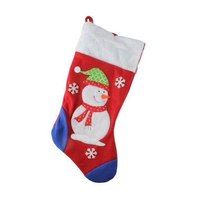 Northlight 19'' Red and Blue Plush Cuff Snowman Christmas Stocking