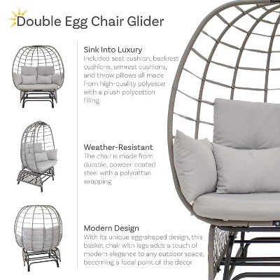 Gray Polyrattan Double Egg Chair Glider with Cushions
