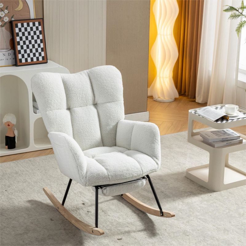 April Upholstered Glider Rocker with Footrest,Nursery Rocking Chair With Footrest,with High Backrest Mid Century Rocking Chair-Maison Boucle‎, 5 of 9