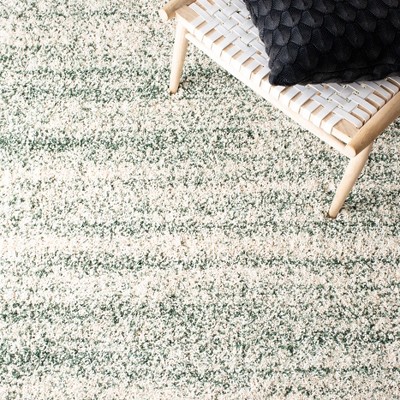 Ivory and Green Rectangular Shag Area Rug