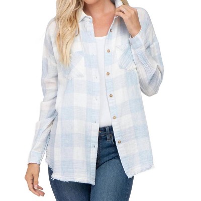 Women's Cotton Gauze Checkered Shirt - Plus - Lime N Chili