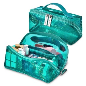 Byootique Portable Makeup Bag Zippered Water-resistant Organizer PVC Open Flat Travel Toiletry Organizer Travel Daily Use, Pink/ - 1 of 4