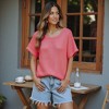 Knit & Lounge Women’s Waffle Knit Relaxed Fit Short Sleeve Scoop Neck Lightweight Casual Summer Top - 2 of 4
