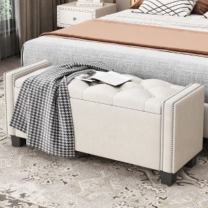 16.1"H Upholstered Velvet Storage Ottoman Bench, Tufted Foot Rest Stool with Rivet Design, 4Q - ModernLuxe - 1 of 4