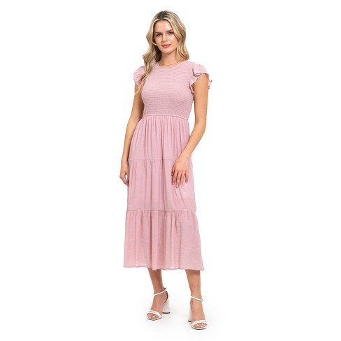 August Sky Women's Smocked Ruffle Sleeve Tiered Midi Dress - image 1 of 4