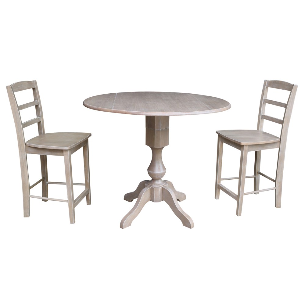 36.3 Lauren Round Pedestal Gathering Height Table with 2 Counter Height Stools Washed Gray Taupe - International Concepts was $899.99 now $674.99 (25.0% off)