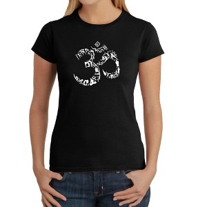 LA Pop Art Women's Word Art T-Shirt - THE OM SYMBOL OUT OF YOGA POSES - 1 of 4
