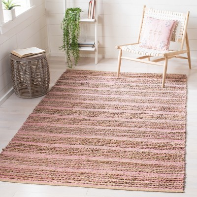 Light Pink Handwoven Cotton Stripe Area Rug, 3' x 5'