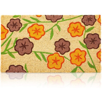 Juvale Bright Floral Natural Coir Door Mat 17"x30" - Welcome Front Doormat Non Slip Rug for Home Indoor Outdoor Entrance