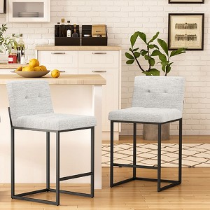 Vipbear Counter Height Bar Stools Set of 2,26" H Linen Fabric Upholestered Counter Stools with Back and Metal Frame for Kitchen Island - 1 of 4