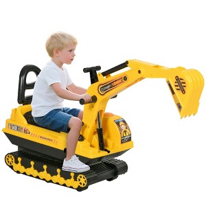Qaba NO POWER Ride On Excavator Toy Tractors Digger Movable Scooter Walker Pretend Play Toddler Construction Truck Basket Storage Yellow - 1 of 4