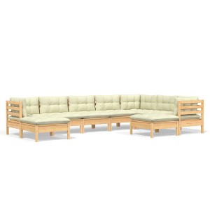 vidaXL Solid Pinewood Patio Lounge Set - 9 Piece Garden Sofa w/Cream Cushions - Corner, Middle, and Footstool Modules - 1 of 4