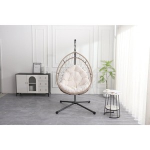 Sapphtopaz Porch Swing Egg-Shaped Woven Swing Sets for Backyard Hanging Chair with Cushions and Stand for Outdoor, Garden, Terrace, Backyard - 1 of 4
