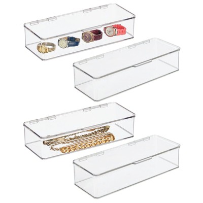 Mdesign Plastic Bedroom Closet Storage Organizer Box, Hinged Lid : Target